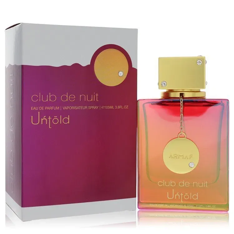 Purple and gold Club De Nuit Untold perfume bottle