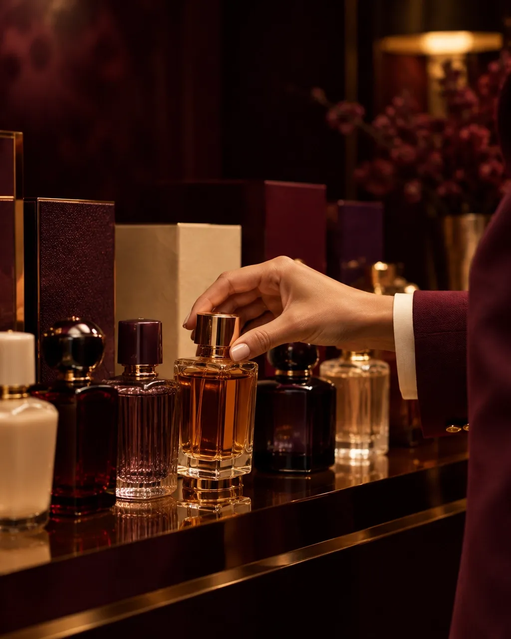 Amber fragrance bottle selected from a curated luxury collection